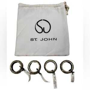 St. John Home Gold Tone Black Enamel Cheetah Print Napkin Ring Holder Set Of 4